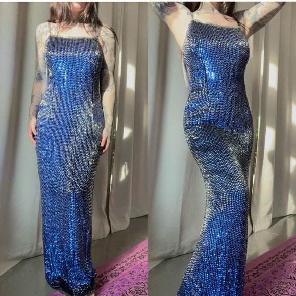 Vintage Dresses & Skirts - NWT Vintage Sténay 100% Silk Blue Gown Women's Blue and Grey Dress